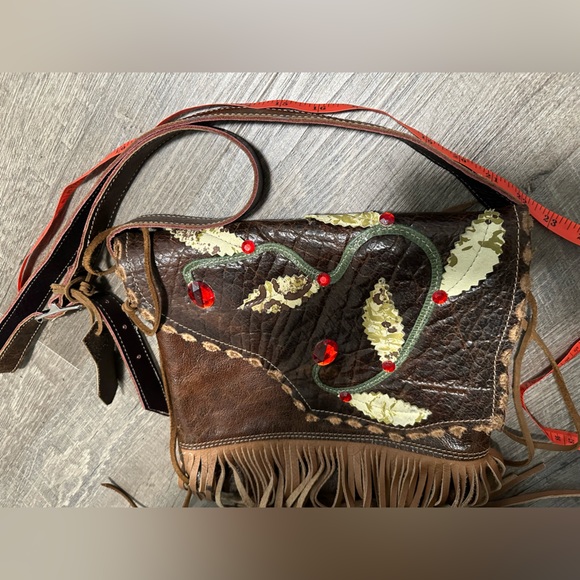 Loriano Tolaini Handmade Leather Boho Bag with Fringe and Embellishments - Picture 8 of 17